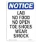 Signmission OSHA, Lab No Food No Open Toe Shoes Wear Smock, 14in X 10in Plastic, 10" W, 14" H, Portrait OS-NS-P-1014-V-13921 - alternate 1
